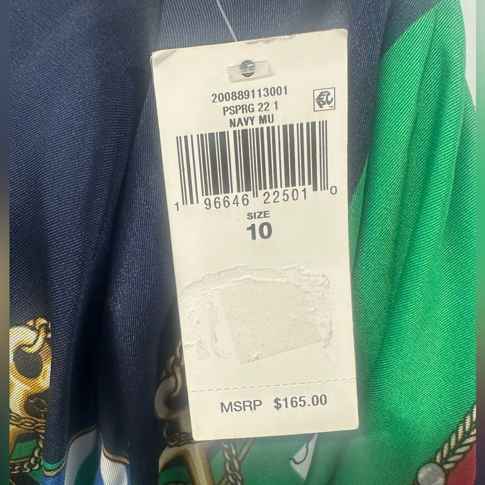 NWT Ralph Lauren Navy, Green & Red Chain-Print Handkerchief Hem Skirt - Picture 3 of 3
